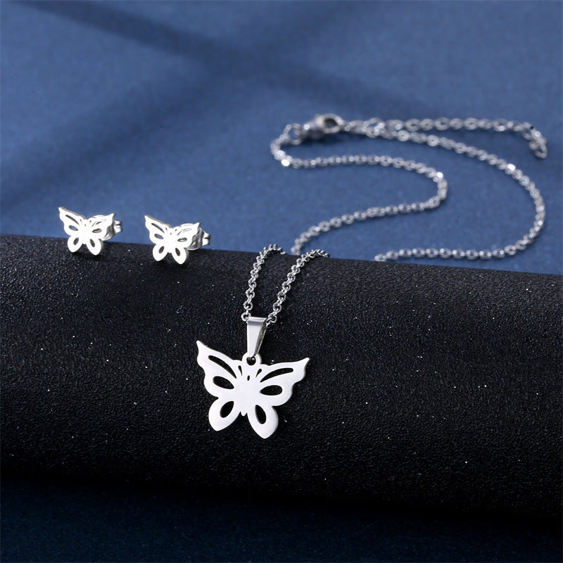 Ensemble Collier et Puces d'Oreilles en Acier Inoxydable