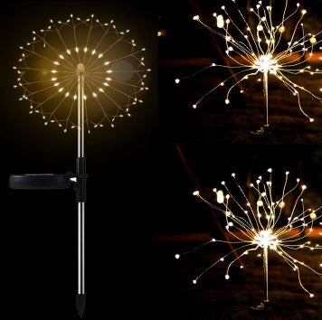 Nueva Púa de Tierra Luz Solar Fuegos Artificiales Luz LED Cadena de Alambre de Cobre Decoración de Jardín Exterior Luces de Estrella Luces de Navidad
