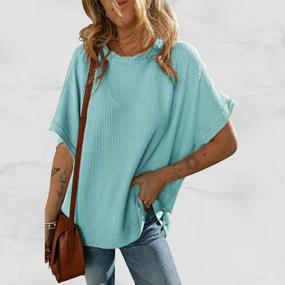 T-shirt en tricot couleur unie pour femme, pull ample et décontracté