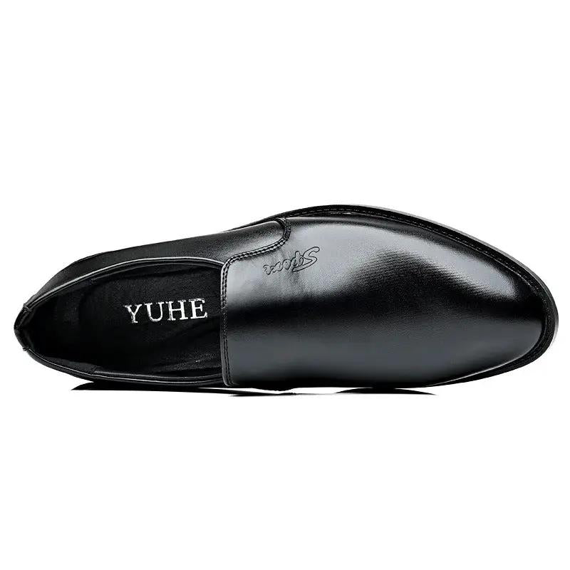 Mens Casual Business Slip-on Leather Shoes AdTec, black with pointed toe