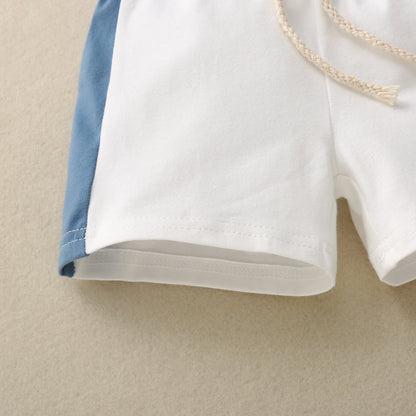 Ensemble T-shirt Enfant Manches Courtes Imprimé Anglais Patchwork Contraste de Couleurs
