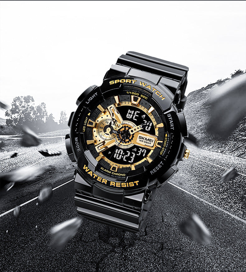 Reloj electrónico deportivo clásico negro y dorado con doble pantalla para estudiantes, reloj para adolescentes, niños y niñas