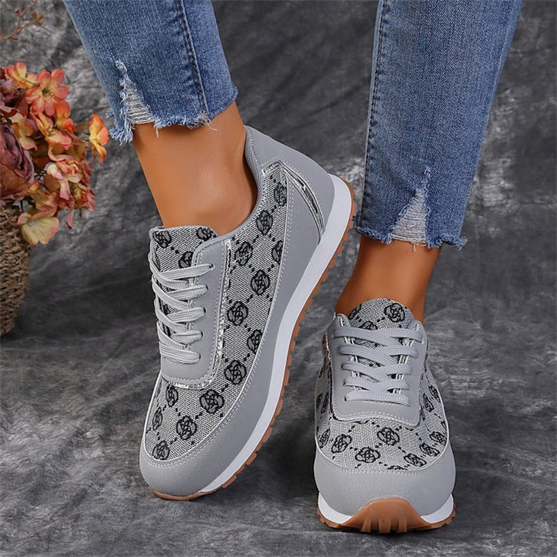 Baskets à lacets imprimé floral, chaussures de sport décontractées, légères et respirantes pour la marche et la course, chaussures plates pour femmes