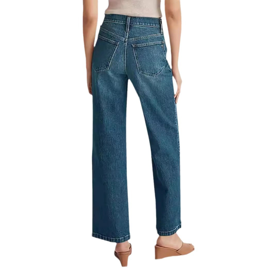 Jean Femme Lavé Jambe Large Poche Carrée