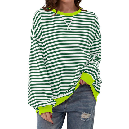T-shirt ample à manches longues rayé, pull décontracté pour vêtements pour femmes