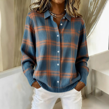 Pull à revers imprimé, décontracté, à manches longues, boutonné, tricoté pour femme