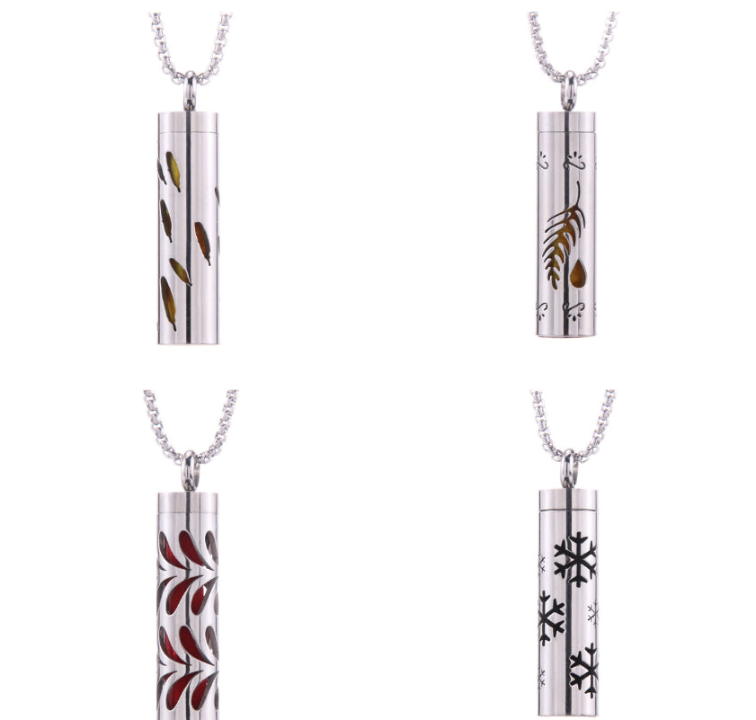 Pendentif diffuseur d'huiles essentielles cylindrique en acier inoxydable