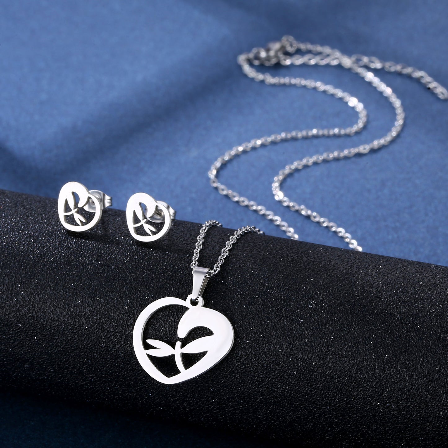 Stainless Steel Necklace Ear Stud Combination Suit