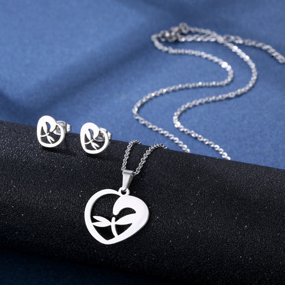 Stainless Steel Necklace Ear Stud Combination Suit
