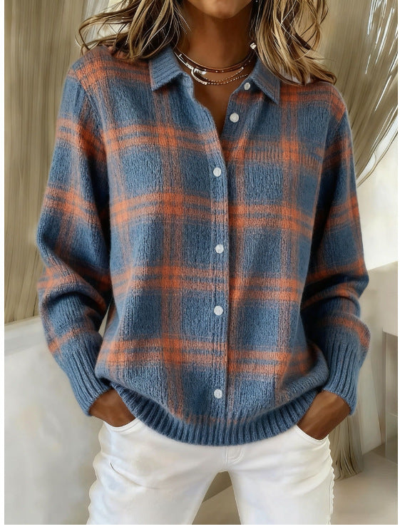 Women's Shirt Lapel Cardigan Top Solid Color