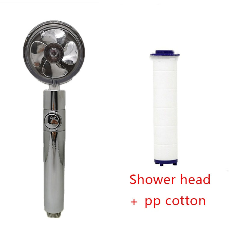 Cabezal de Ducha con Ahorro de Agua, Flujo Giratorio 360 Grados con Pequeño Ventilador, Boquilla Rociadora de Alta Presión de Lluvia de ABS, Accesorios de Baño