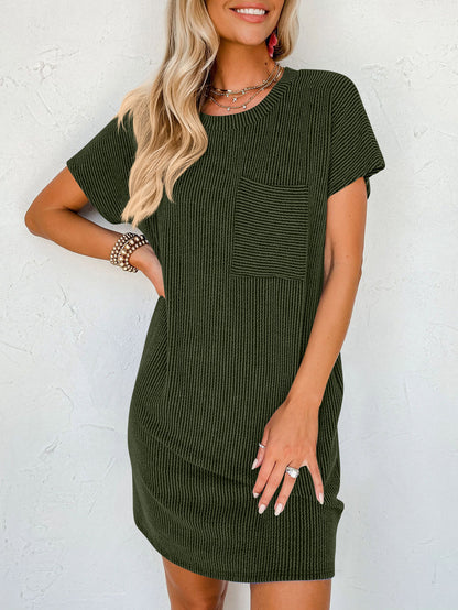 Vestido de Bolsillo de Manga Corta a Rayas para Mujer
