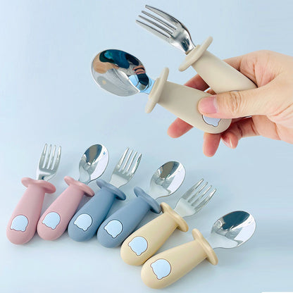 Cuillère Bébé en Silicone Ours de Dessin Animé Vaisselle pour Enfants