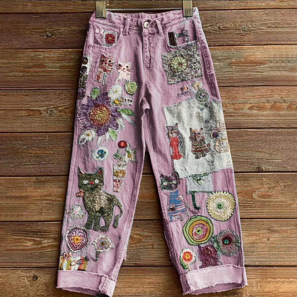 Nuevos pantalones vaqueros acampanados con estampado 3D por transferencia de calor en denim sintético