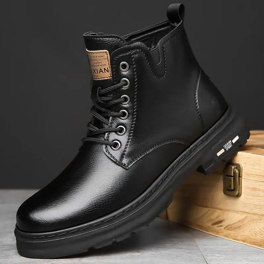 Harrington Mens Martin Boots AdTec, black leather with thick sole