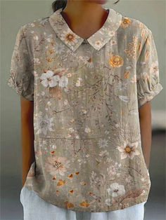 Camiseta de manga corta estilo retro floral y lindo