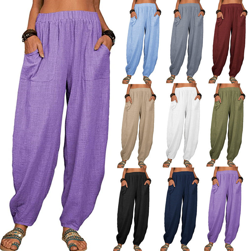 Pantalones casuales de mujer Pantalones casuales de algodón y lino sueltos para el hogar Pantalones harén de Amazon