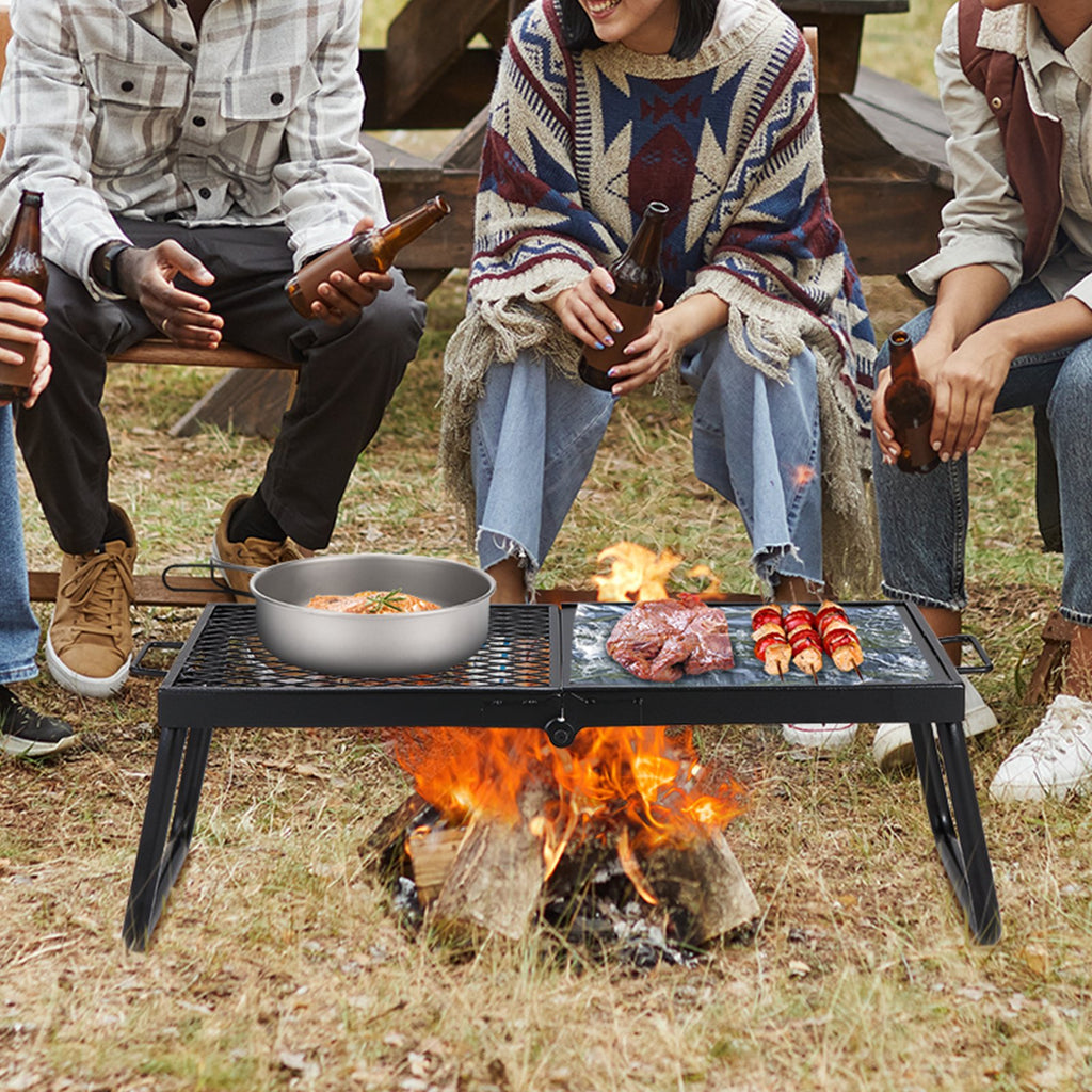 Grille de cuisson pliable pour feu de camp, grille en acier robuste