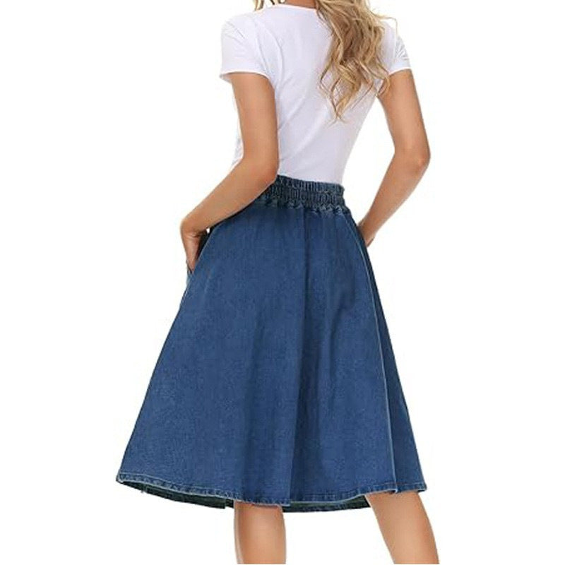 Jupe décontractée en jean à passants et ceinture à la taille