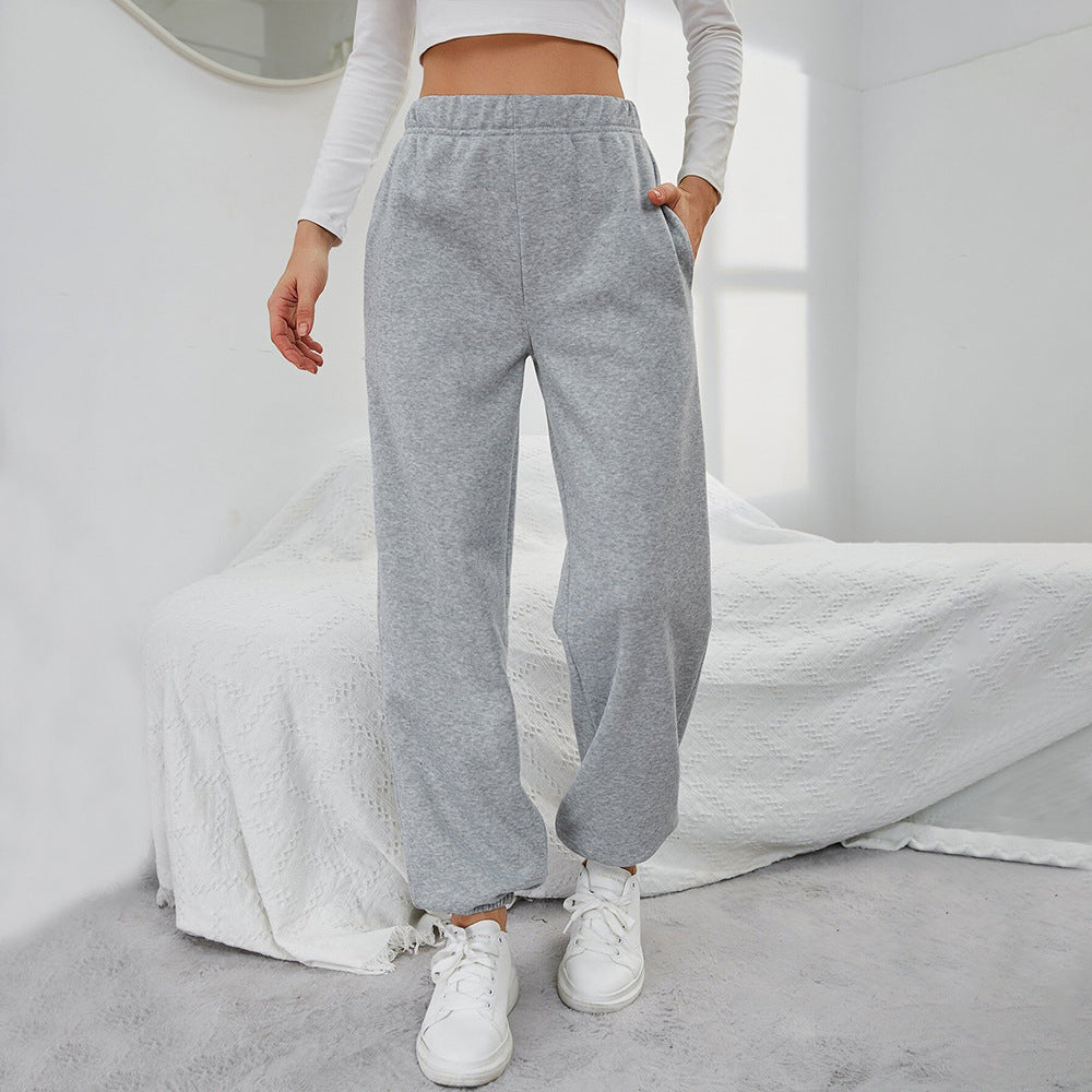Pantalones Casuales Rectos Sencillos de Tiro Alto Deportivos con Forro Polar