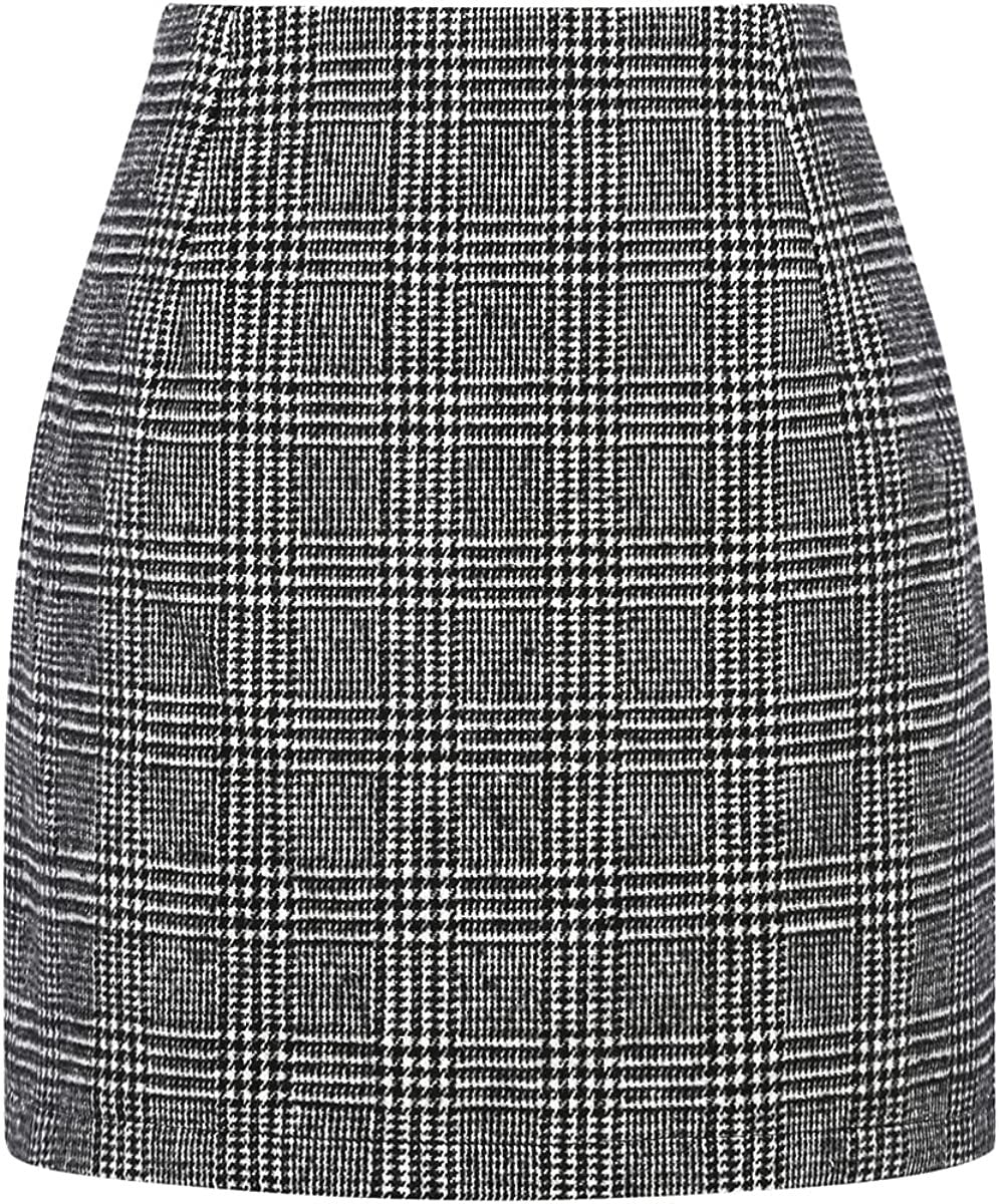 Mini-jupe crayon moulante en laine à carreaux taille haute pour femme