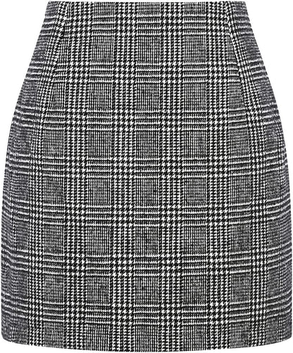 Mini-jupe crayon moulante en laine à carreaux taille haute pour femme