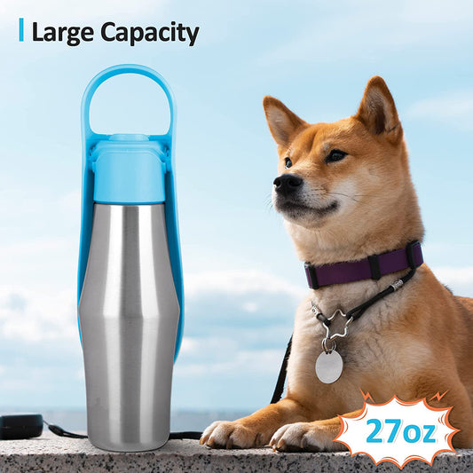 Botella de agua portátil para mascotas, de silicona suave, con diseño de hojas, ideal para viajes al aire libre.