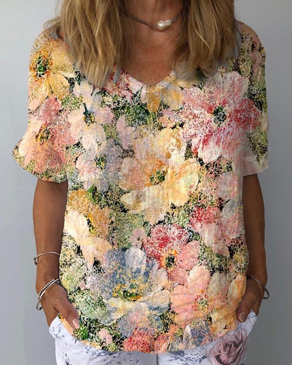 Top de poliéster estampado sin cuello para mujer