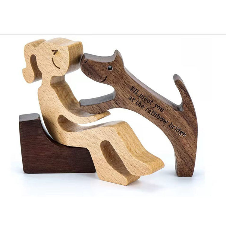 Adorno de Perro en Madera DIY Figura Escultura Decoración del Hogar Un Hombre Un Perro Escultura de Madera Regalos de Navidad Modelo Decorativo