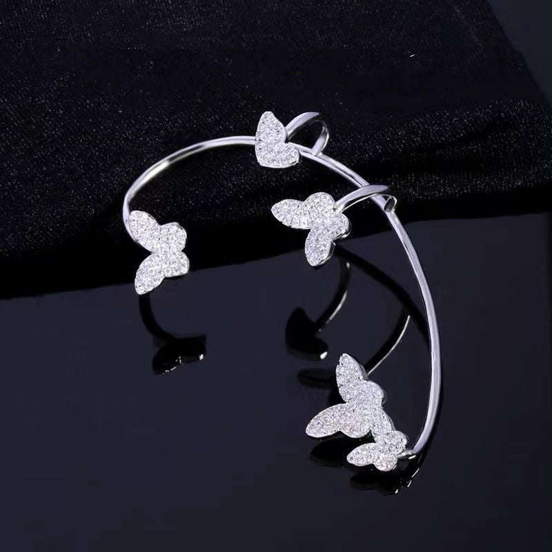 Boucles d'oreilles clips papillon en métal doré, zircon étincelant, sans piercing, pour femme, cadeau