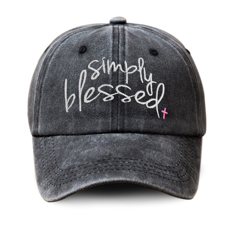 Casquette de baseball brodée de lettres anglaises à large bord «Simply Blessed»