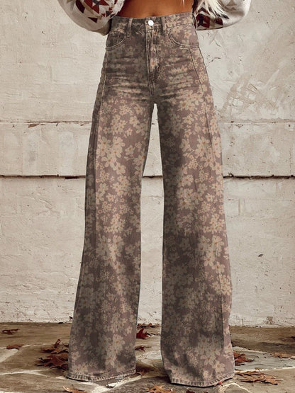 Pantalon large à transfert thermique, pantalon patte d'éléphant, pantalon en jean imitation