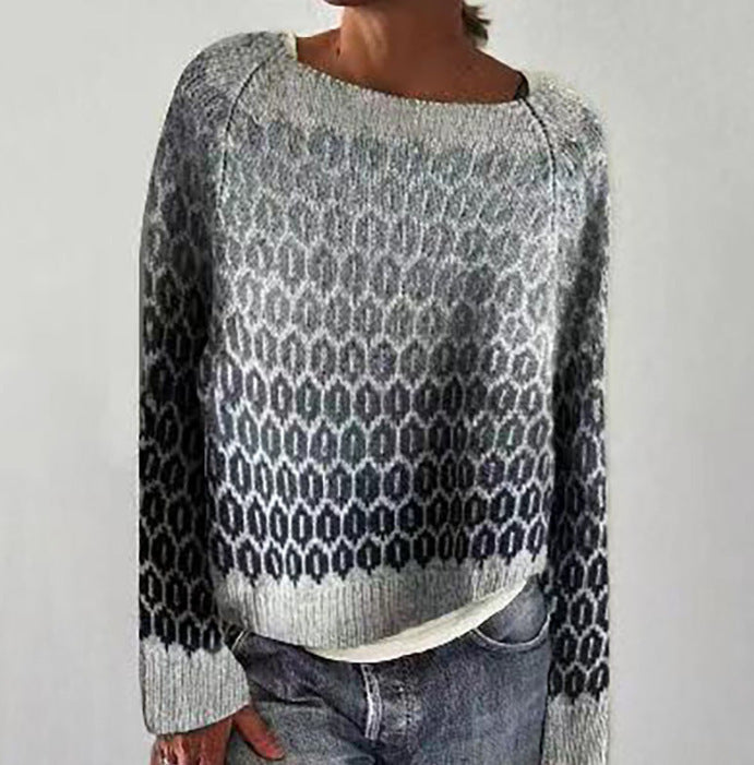 Pull en maille décontracté ample à col rond multicolore pour femme