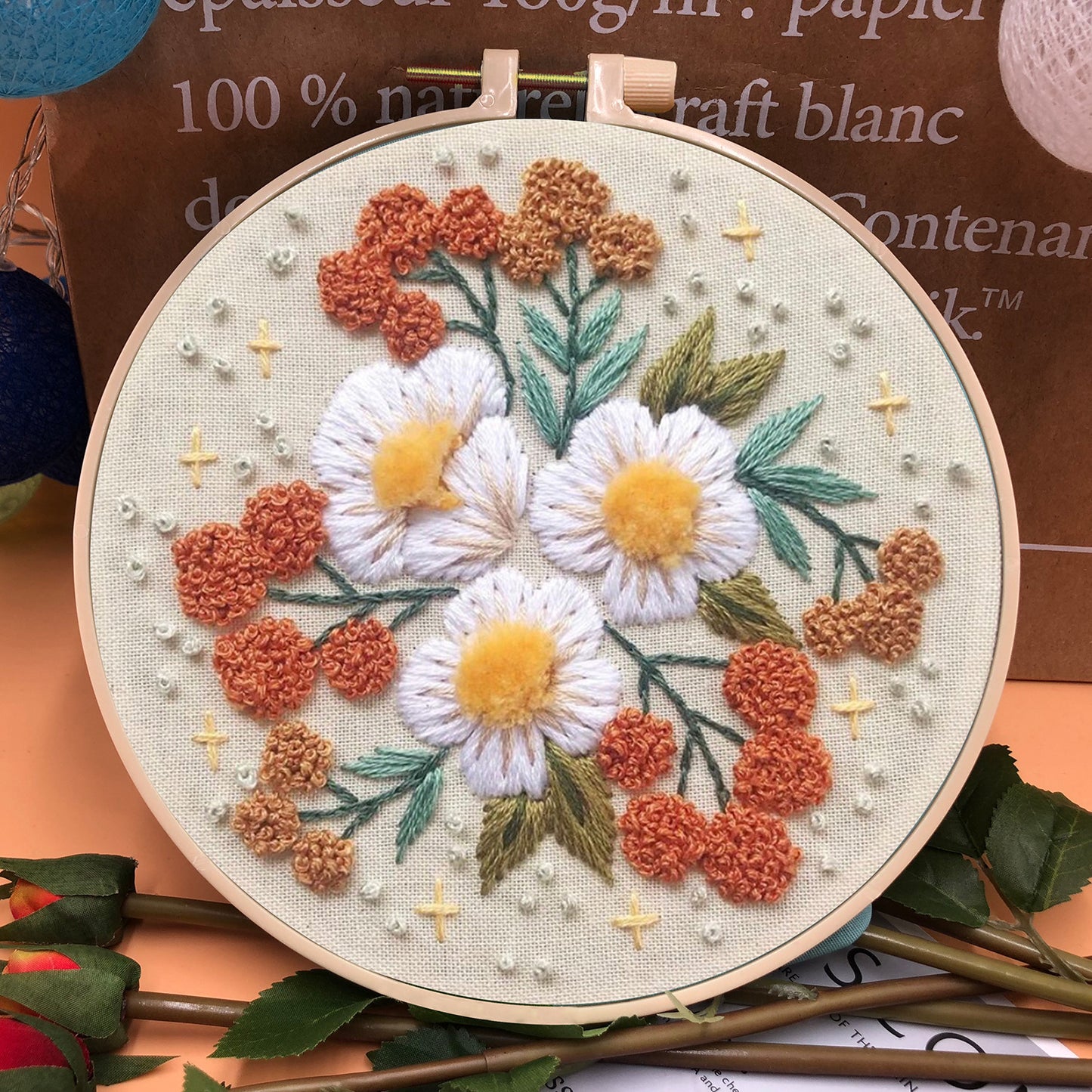 Sac de Matériel de Broderie en Tissu Tricolore Style Européen