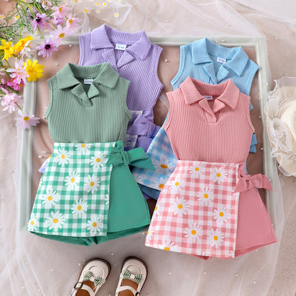 Ensemble short et top à carreaux pour fille