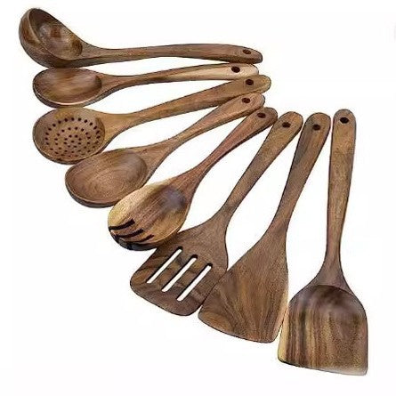 Espátula Utensilios de cocina Juego de pala con cabeza de teca para ensalada, sopa, pasta, cuchara de cocina
