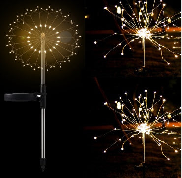 Nueva Púa de Tierra Luz Solar Fuegos Artificiales Luz LED Cadena de Alambre de Cobre Decoración de Jardín Exterior Luces de Estrella Luces de Navidad