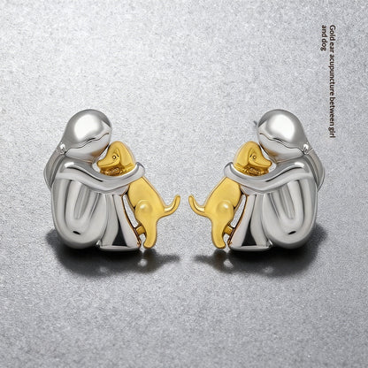 Ensemble de boucles d'oreilles Fillette et Chien s'enlaçant