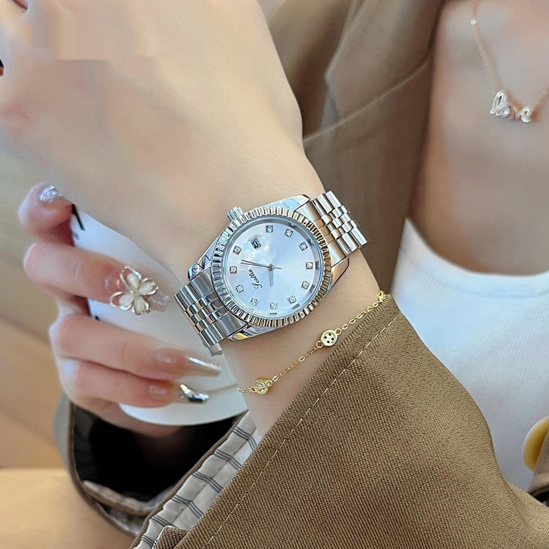 Montre femme simple et élégante en acier avec calendrier