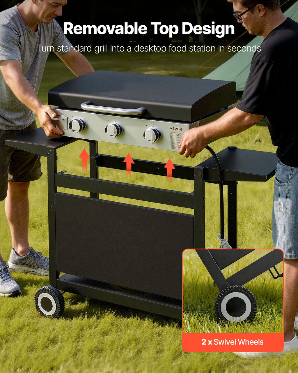 Plancha de gas, parrilla de superficie plana de 3 quemadores