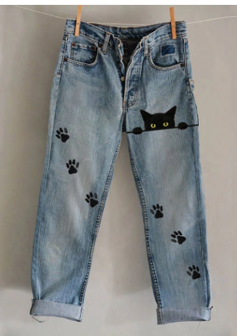 Nuevos pantalones vaqueros acampanados con estampado 3D por transferencia de calor en denim sintético