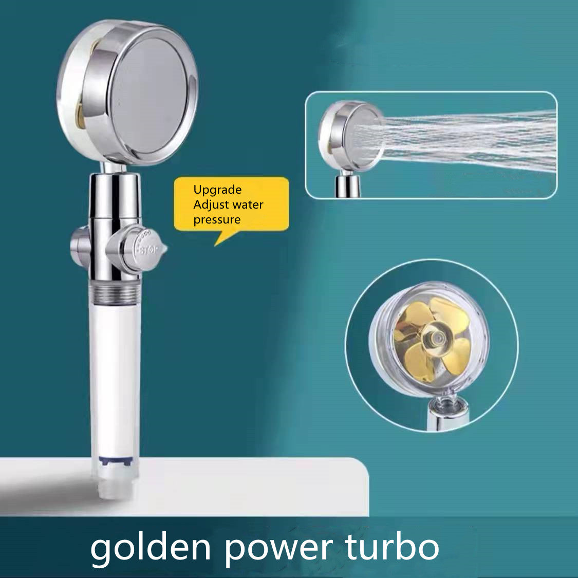 Cabezal de Ducha con Ahorro de Agua, Flujo Giratorio 360 Grados con Pequeño Ventilador, Boquilla Rociadora de Alta Presión de Lluvia de ABS, Accesorios de Baño