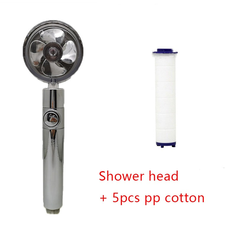 Cabezal de Ducha con Ahorro de Agua, Flujo Giratorio 360 Grados con Pequeño Ventilador, Boquilla Rociadora de Alta Presión de Lluvia de ABS, Accesorios de Baño