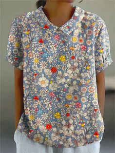 Camiseta de manga corta estilo retro floral y lindo