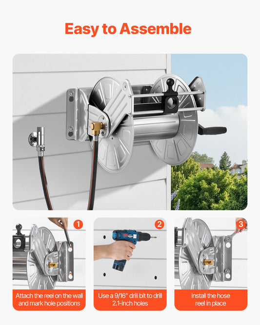 Wall Mounted Garden Hose Reel 150ft Hose Winder Brass