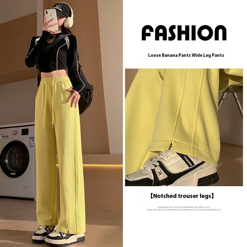 Pantalon de survêtement taille haute, long, fin, droit et ample pour le sport et les loisirs