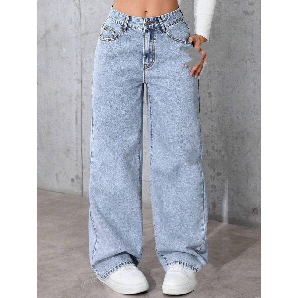 Jean droit taille haute style doux et épicé
