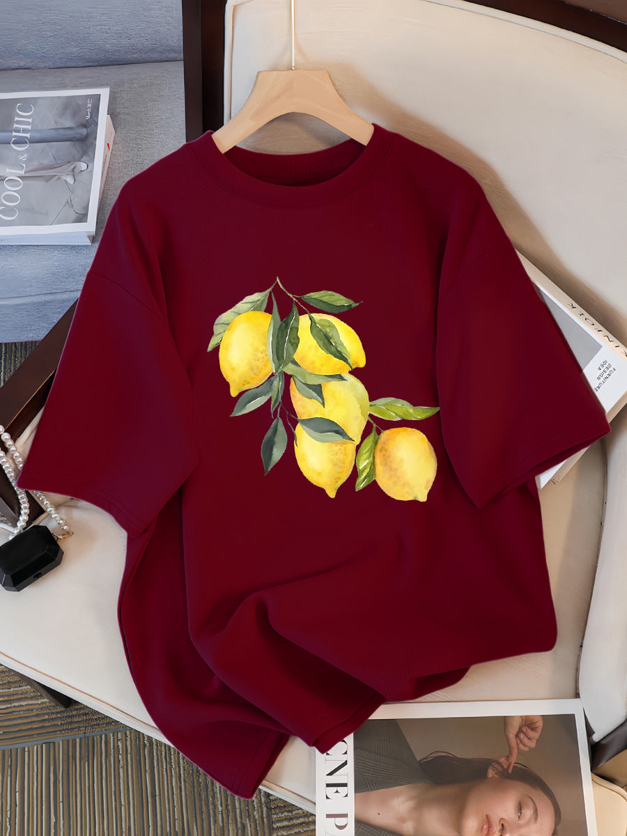 Camisetas con estampado creativo de limón para mujer, tops informales suaves a la moda
