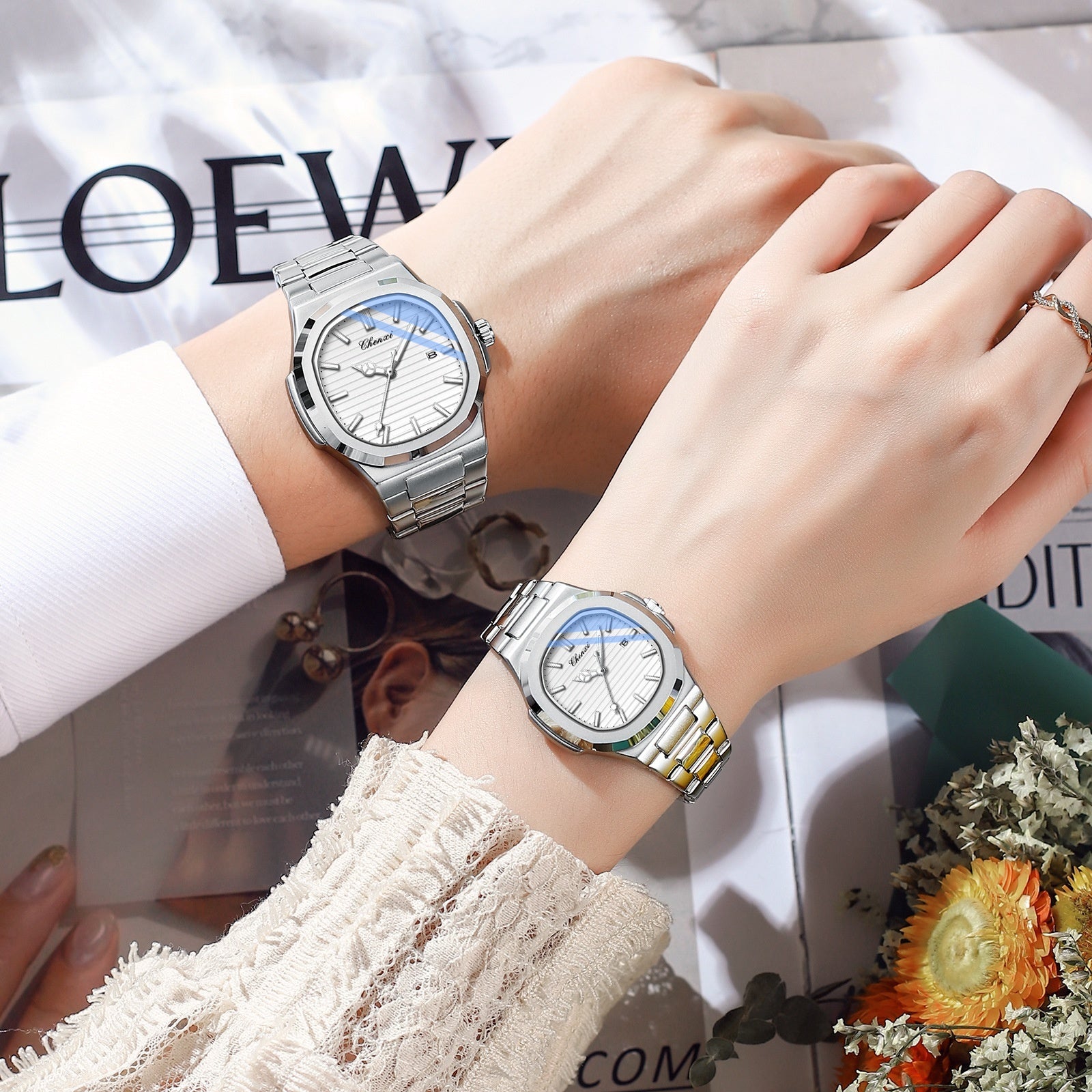 Chenxi Montre Acier Couple Lumineuse Étanche Simple Tendance