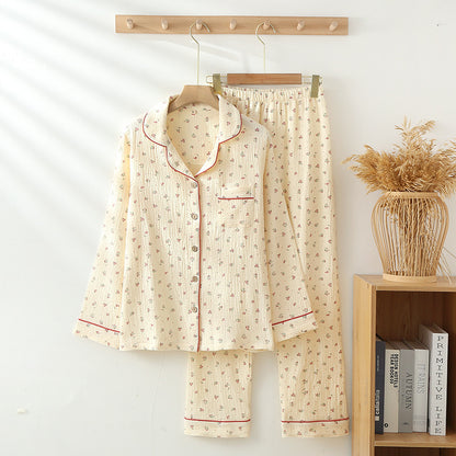 Ensemble de pyjama et de détente en gaze de pur coton fin à double épaisseur, avec revers pour femme